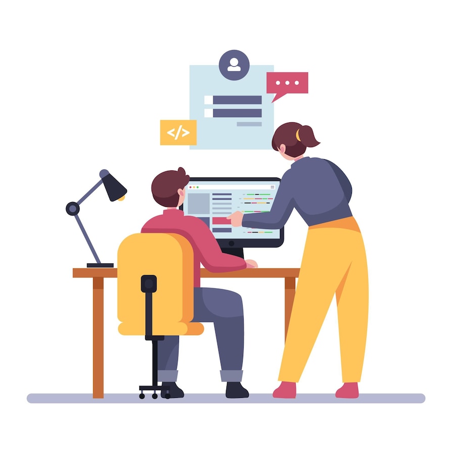 Ilustração de equipe de desenvolvimento trabalhando em conjunto