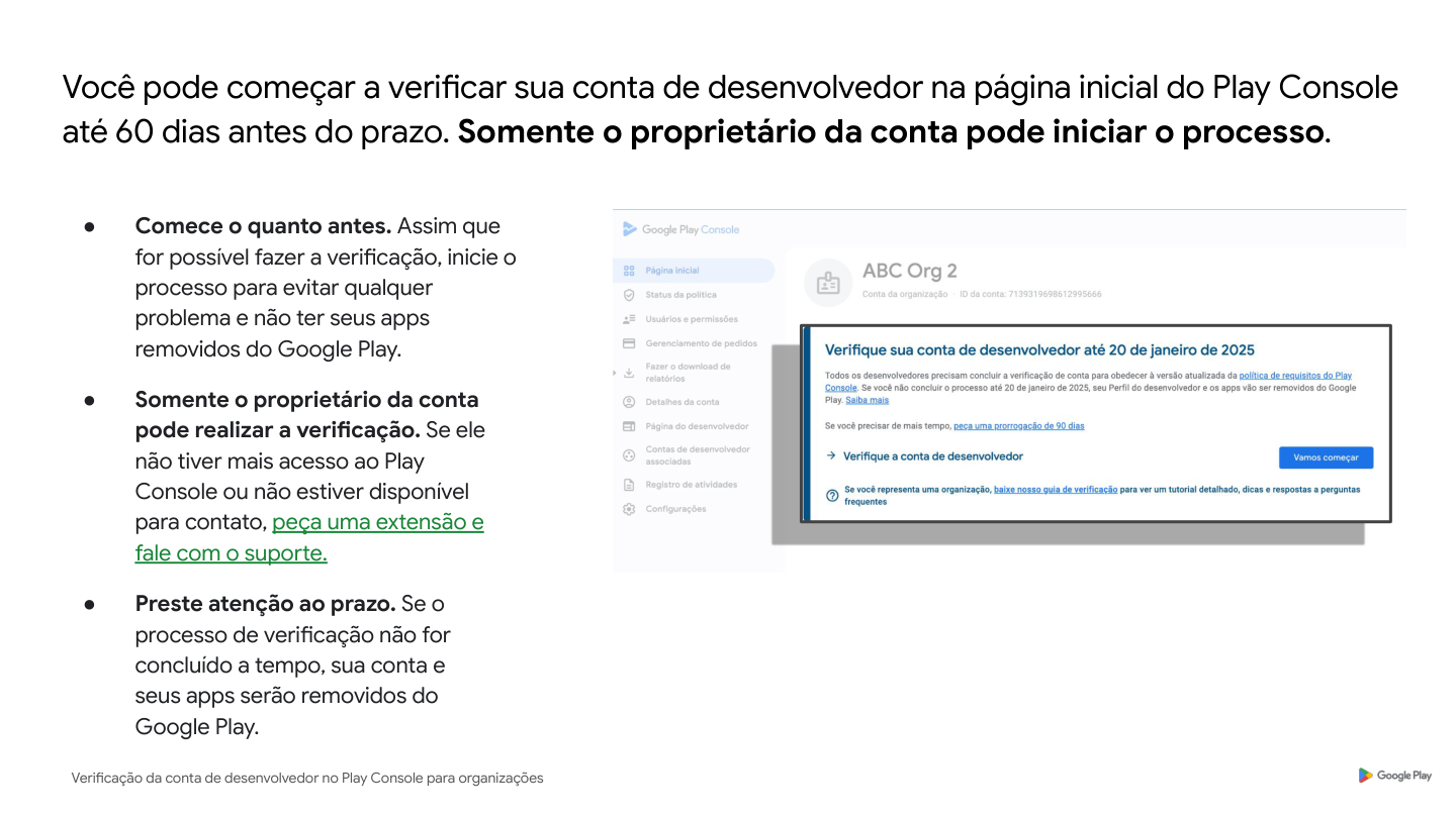 Aviso de verificação na página inicial