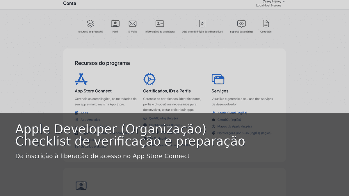 Apple Developer (Organização): checklist de verificação e preparação