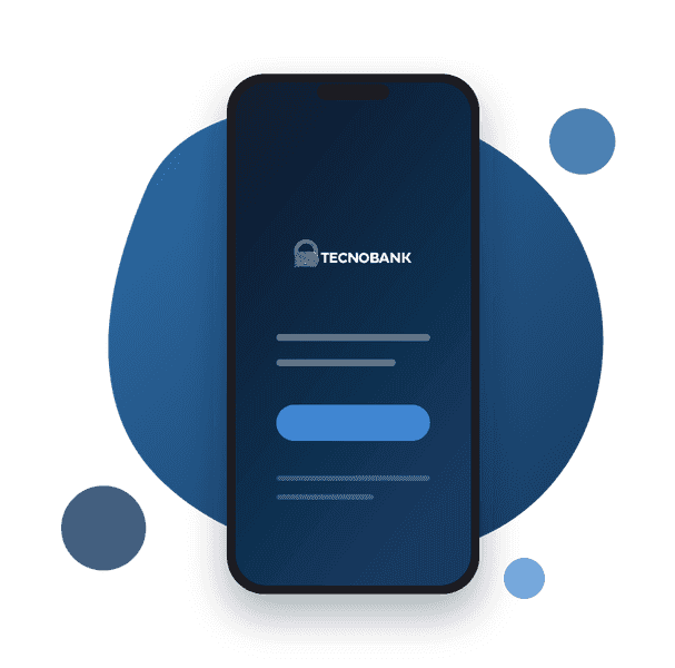 Phone showing the Tecnobank brand on the app screen
