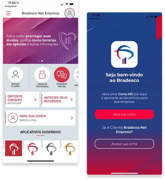Dois celulares com o aplicativo do Bradesco na tela